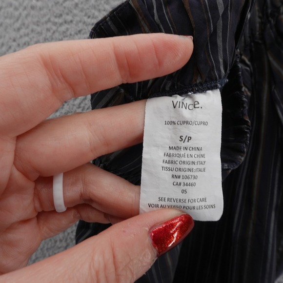 Vince Striped Cropped Cupro Pants Small Navy Blue Brown Striped Womens Pull On - Picture 12 of 14